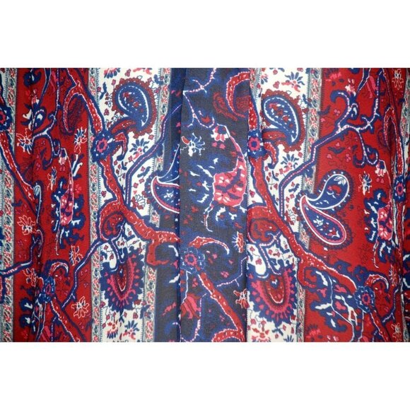 Dressbarn Ladies Red & Blue Blouse Size L Sheer Long Sleeve V-Neck Paisley Print - Picture 3 of 8
